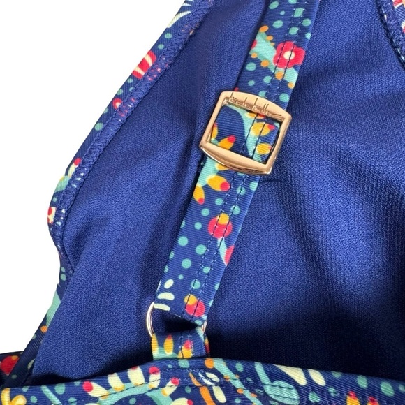 Nicole Miller One Piece Swimsuit S Blue Floral Sweetheart Adjustable Ruched NEW - Picture 8 of 15